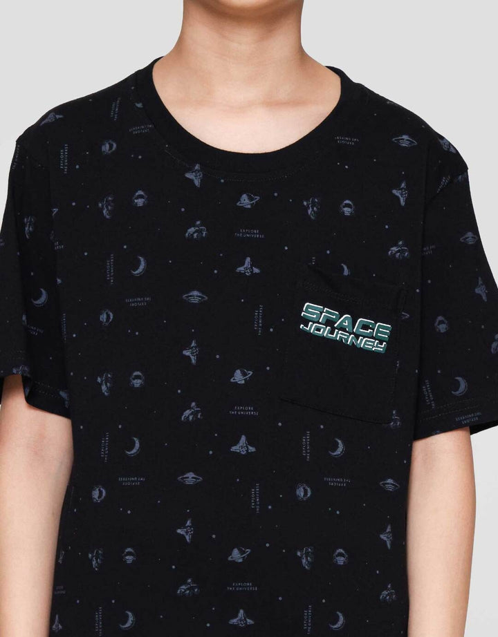 Nevada Full Print Space Contrast Sleeves With Pocket Kaos Anak Laki-laki