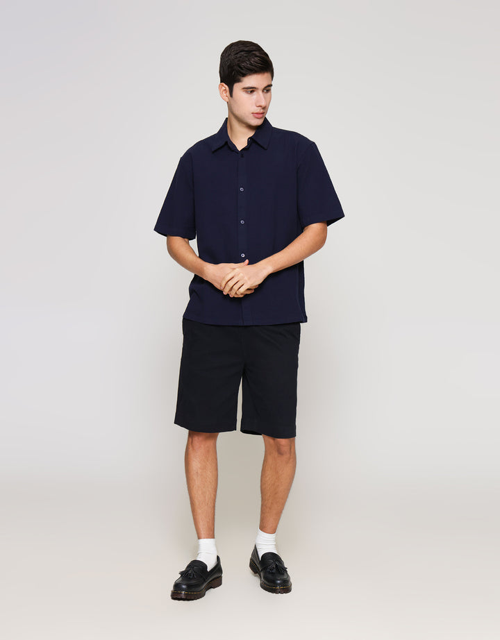 ZES Reguler Linen Look Casual Kemeja Lengan Pendek Pria KMD212
