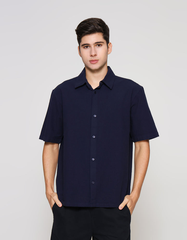 ZES Reguler Linen Look Casual Kemeja Lengan Pendek Pria KMD212