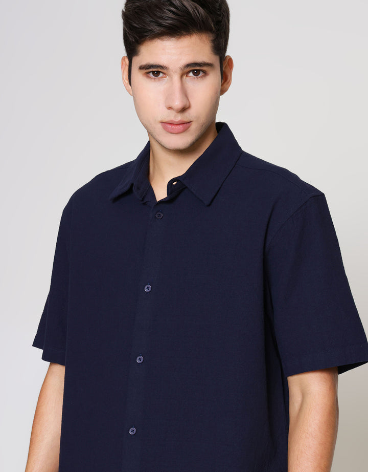 ZES Reguler Linen Look Casual Kemeja Lengan Pendek Pria KMD212