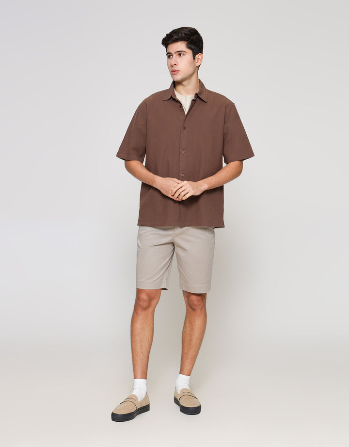 ZES Reguler Linen Look Casual Kemeja Lengan Pendek Pria KMD212