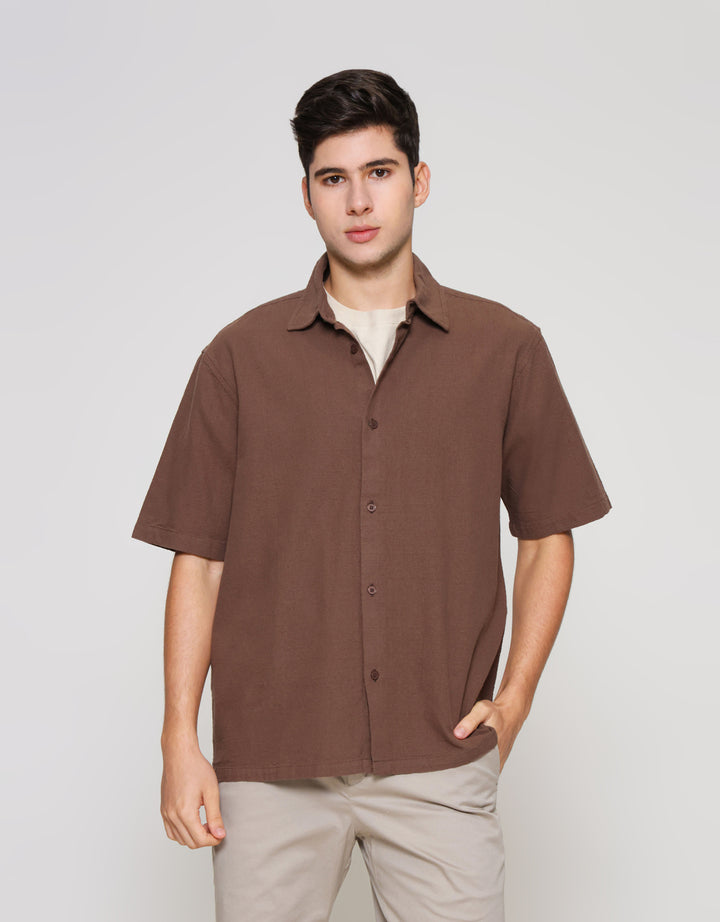 ZES Reguler Linen Look Casual Kemeja Lengan Pendek Pria KMD212