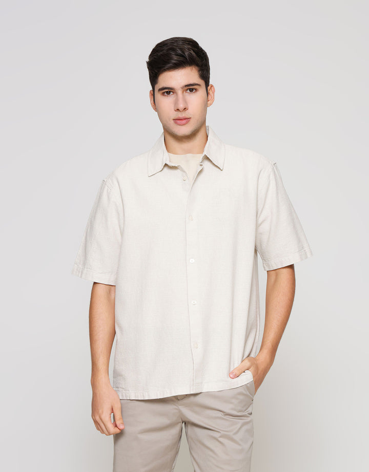 ZES Reguler Linen Look Casual Kemeja Lengan Pendek Pria KMD212