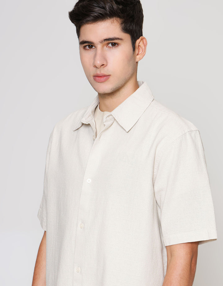 ZES Reguler Linen Look Casual Kemeja Lengan Pendek Pria KMD212