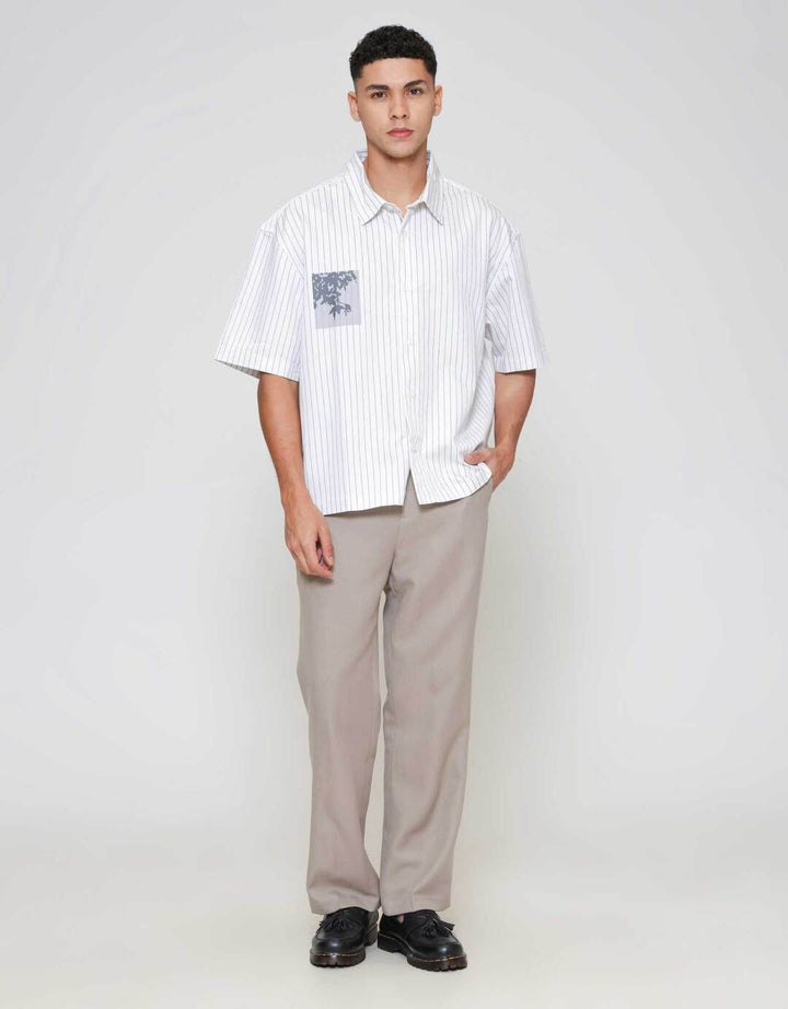 ZES Casual Stripes Printed With Graphic Print Kemeja Pria KMD203