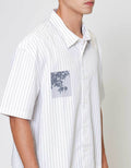 ZES Casual Stripes Printed With Graphic Print Kemeja Pria KMD203