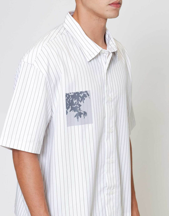 ZES Casual Stripes Printed With Graphic Print Kemeja Pria KMD203