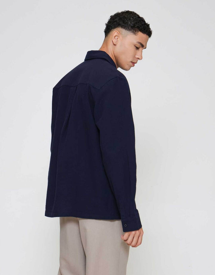 ZES Relax Solid Linen Look Kemeja Pria KMD206