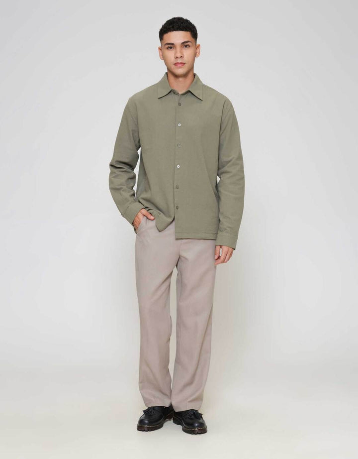 ZES Relax Solid Linen Look Kemeja Pria KMD206
