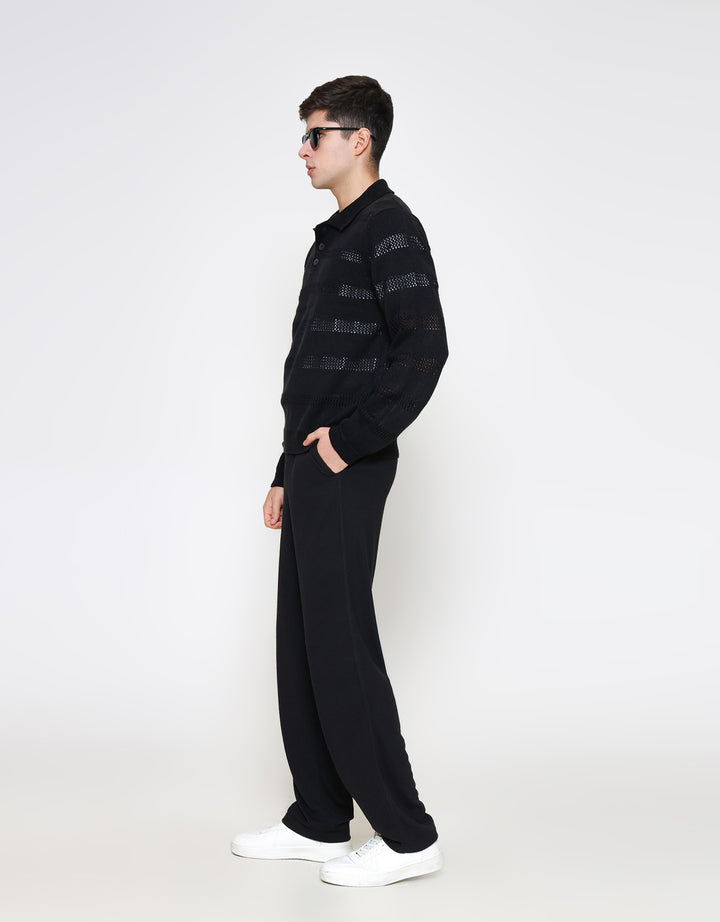 ZES Buttoned Flat Knit Polo Lengan Panjang Pria PLA203