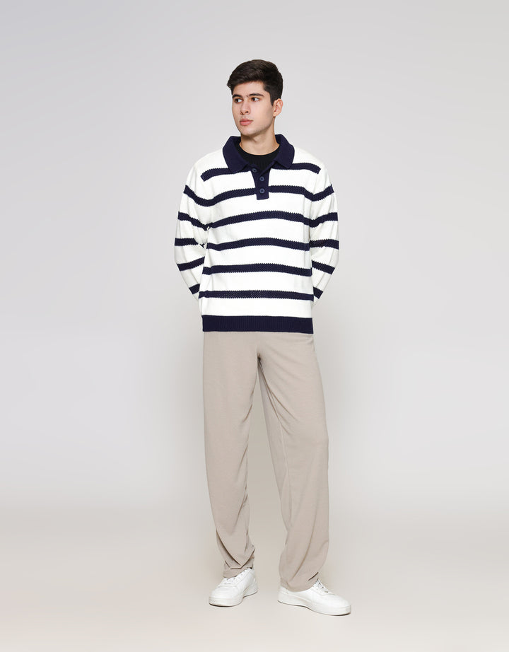 ZES Buttoned Flat Knit Polo Lengan Panjang Pria PLA204