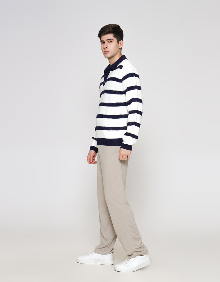 ZES Buttoned Flat Knit Polo Lengan Panjang Pria PLA204