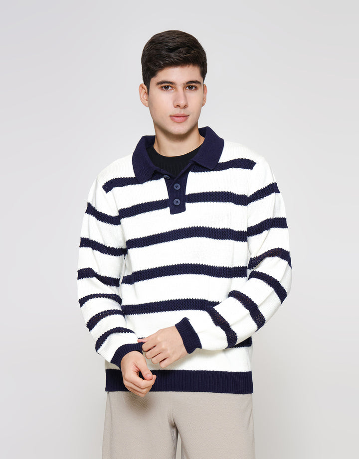 ZES Buttoned Flat Knit Polo Lengan Panjang Pria PLA204