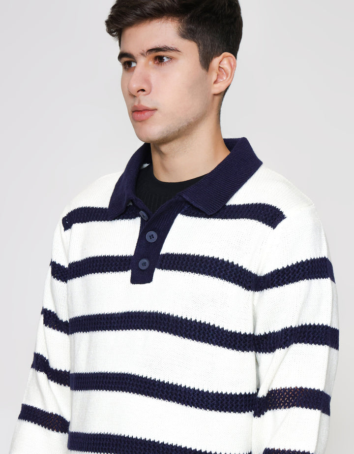 ZES Buttoned Flat Knit Polo Lengan Panjang Pria PLA204