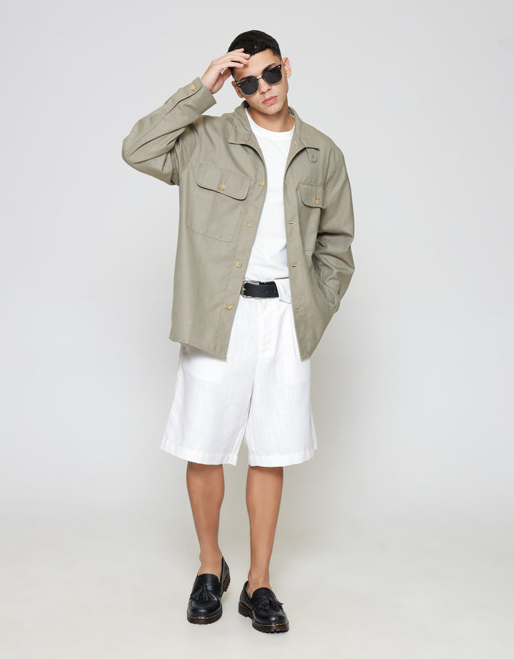ZES Overshirt Linen Look With Stand Collar Jaket Pria JKD202