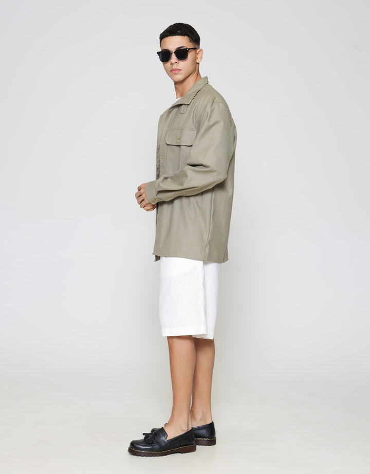 ZES Overshirt Linen Look With Stand Collar Jaket Pria JKD202