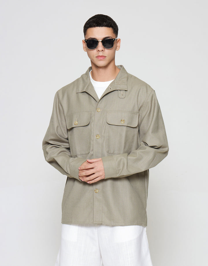 ZES Overshirt Linen Look With Stand Collar Jaket Pria JKD202