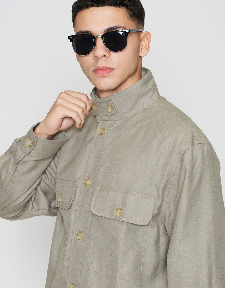 ZES Overshirt Linen Look With Stand Collar Jaket Pria JKD202