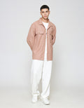 ZES Overshirt Linen Look With Stand Collar Jaket Pria JKD202