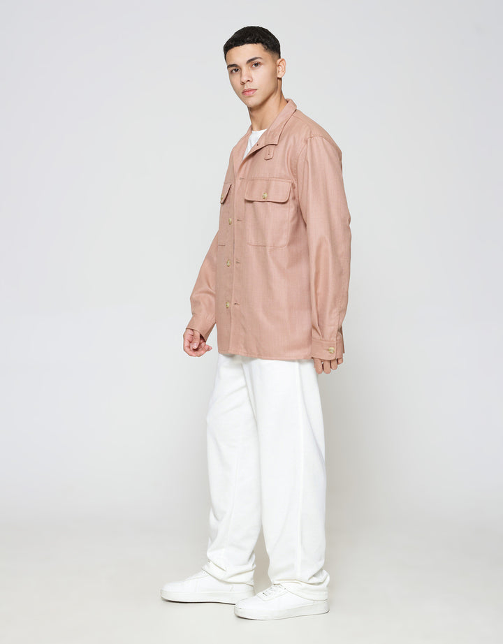 ZES Overshirt Linen Look With Stand Collar Jaket Pria JKD202