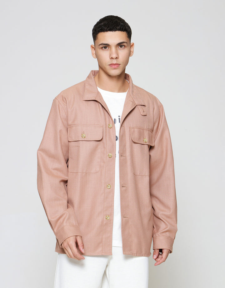 ZES Overshirt Linen Look With Stand Collar Jaket Pria JKD202