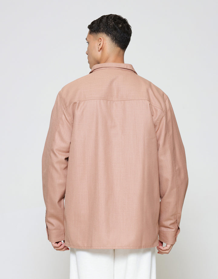 ZES Overshirt Linen Look With Stand Collar Jaket Pria JKD202