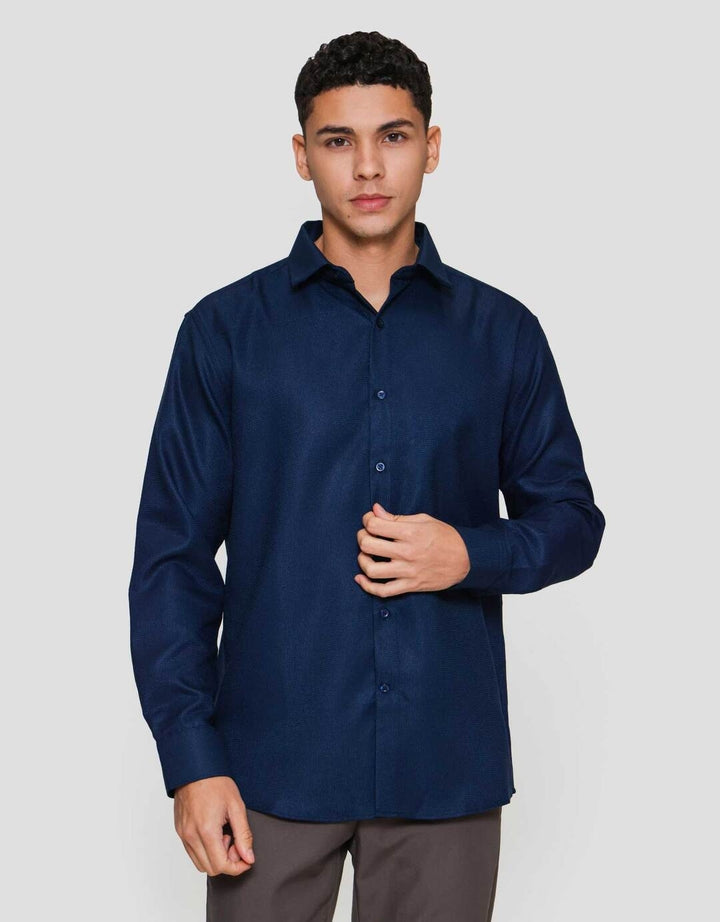 Cole Slim Fit Texture Wafle Kemeja Lengan Panjang Pria