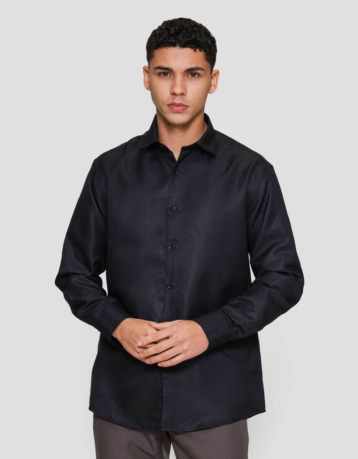 Cole Slim Fit Texture Wafle Kemeja Lengan Panjang Pria