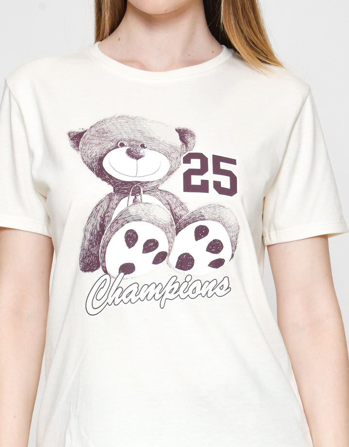 Nevada Solid Reguler Cvc Bear Champion Kaos Wanita