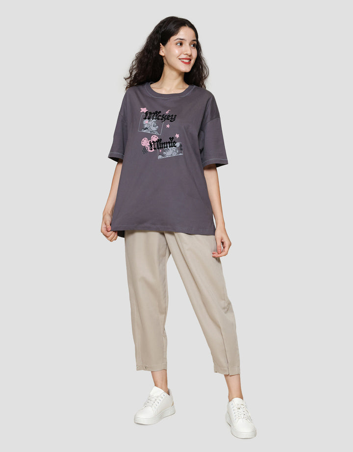 Disney Oversize S24 Print Mickey Mouse Kaos Lengan Pendek Wanita