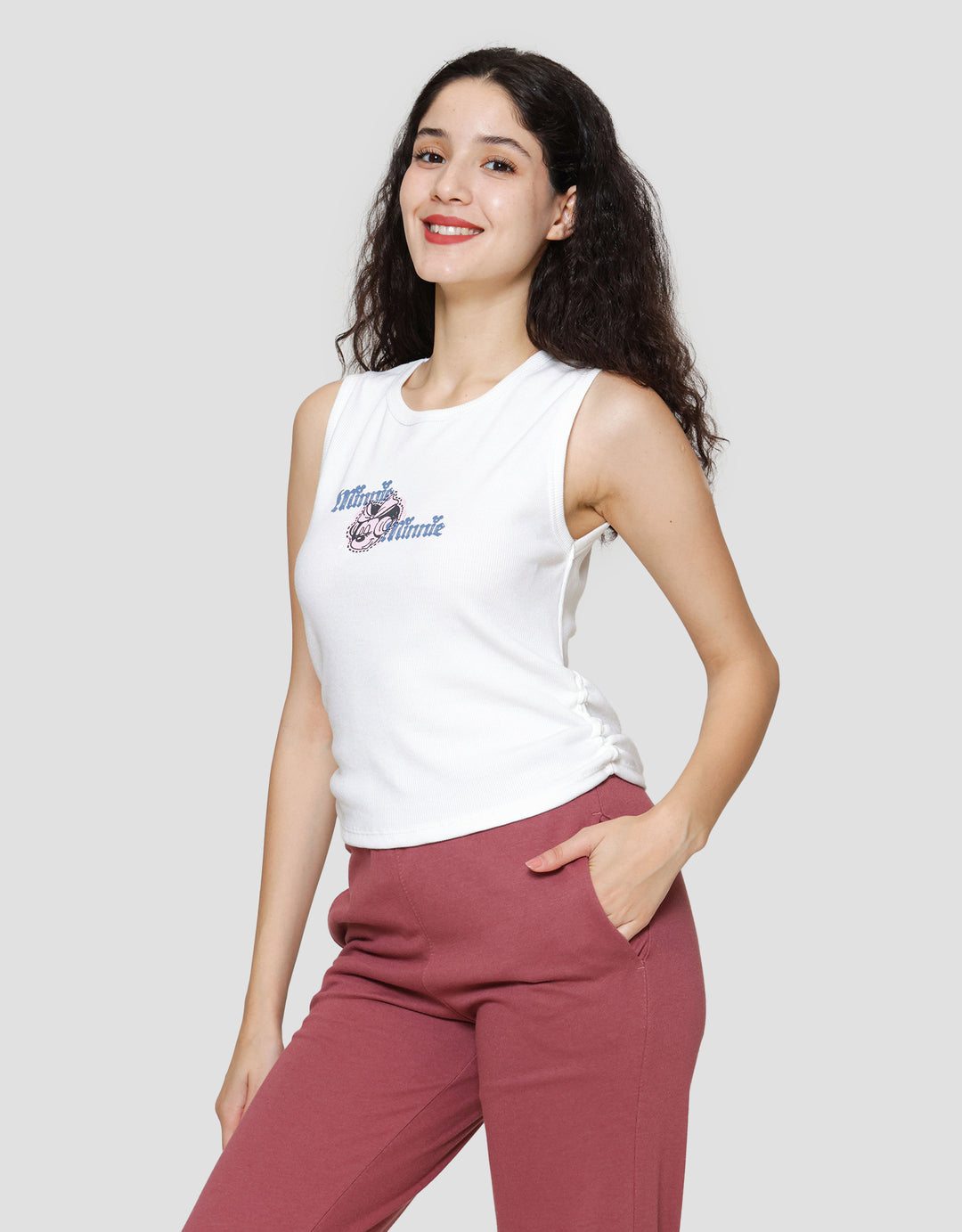 Disney Rib Print Mickey Mouse Kaos Tanktop Wanita