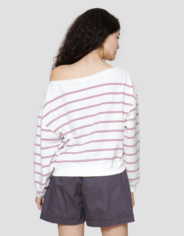 Disney Boatneck Stripe Print Mickey Mouse Sweater Wanita