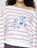 Disney Boatneck Stripe Print Mickey Mouse Sweater Wanita