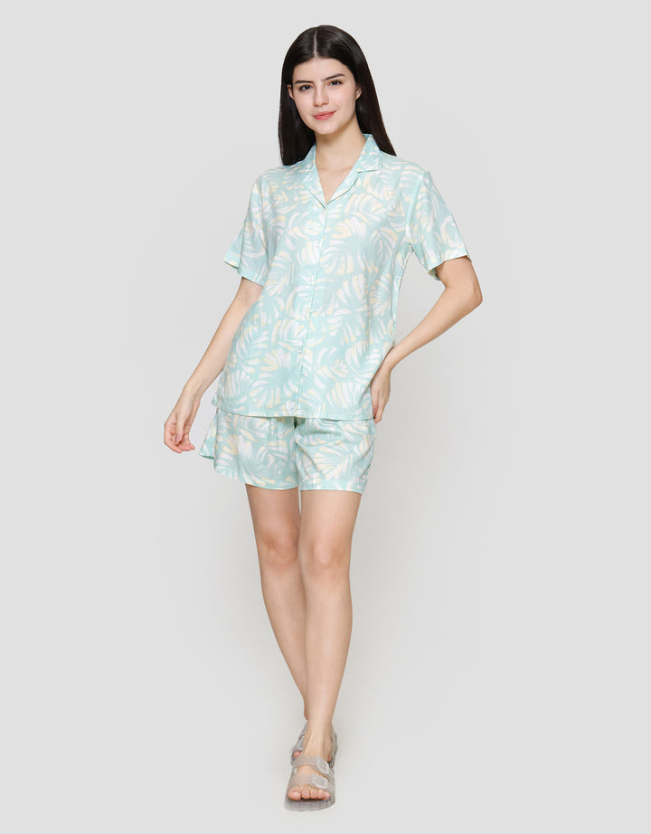 Nevada Mix Leaf Print Set Piyama Wanita