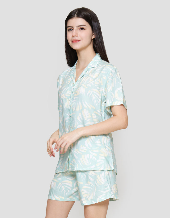 Nevada Mix Leaf Print Set Piyama Wanita