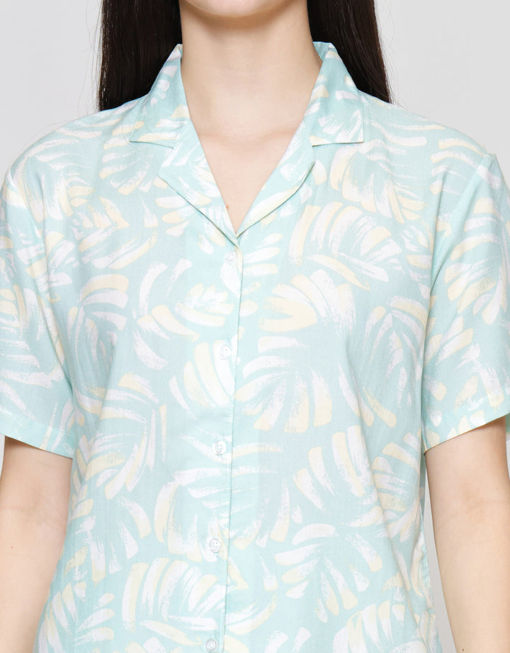 Nevada Mix Leaf Print Set Piyama Wanita