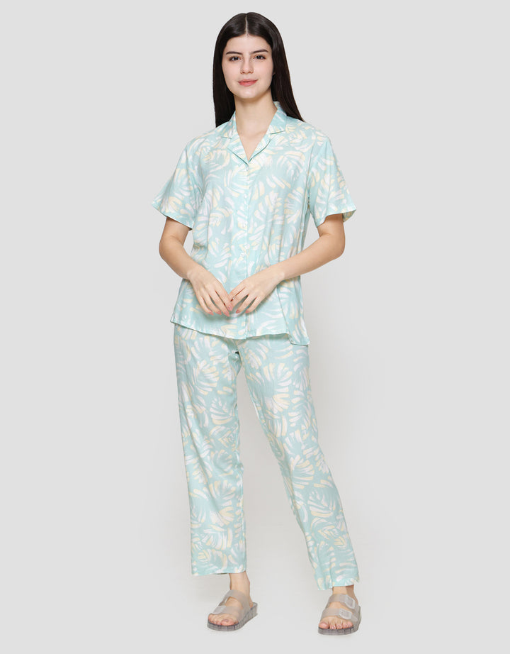 Nevada Mix Leaf Print Setelan Piyama Wanita