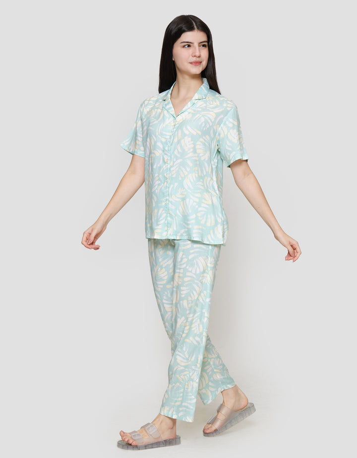 Nevada Mix Leaf Print Setelan Piyama Wanita