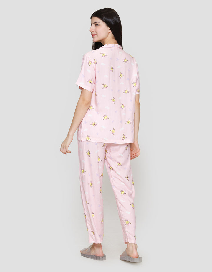 Nevada Pink Spongebob Print Setelan Piyama Wanita