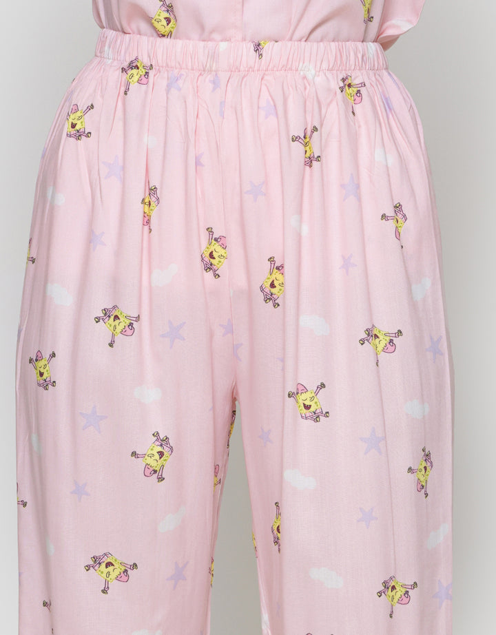 Nevada Pink Spongebob Print Setelan Piyama Wanita
