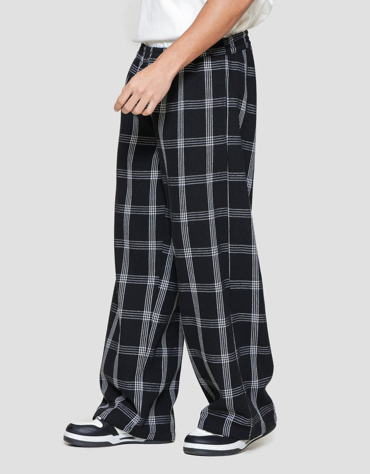 Nevada Woven Pull On Checked Loose Fit Celana Panjang Pria