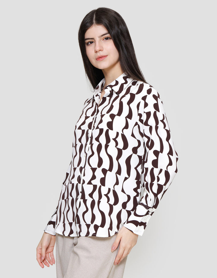 St. Yves Flowy Geometric Printed Kemeja Lengan Panjang Wanita