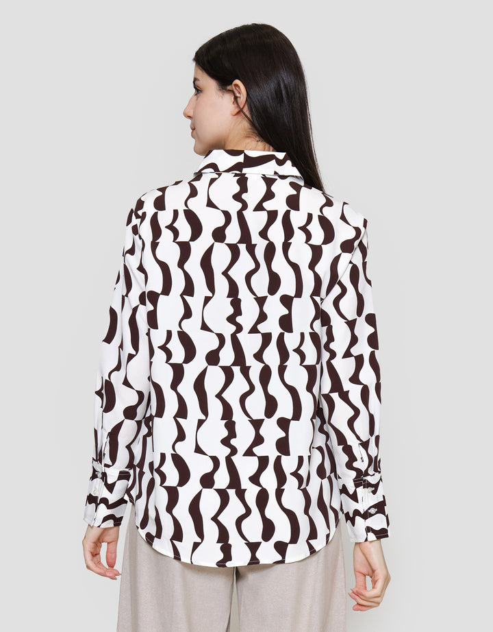 St. Yves Flowy Geometric Printed Kemeja Lengan Panjang Wanita