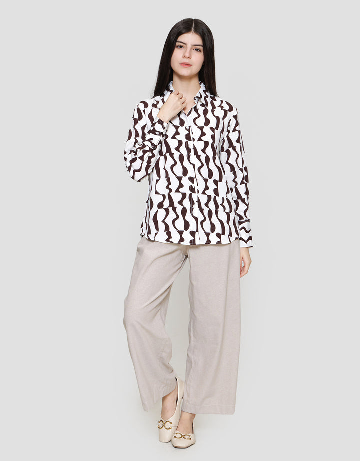 St. Yves Flowy Geometric Printed Kemeja Lengan Panjang Wanita