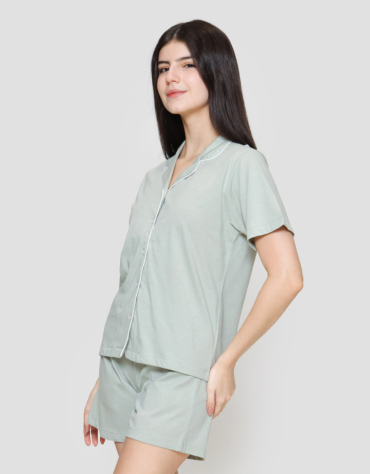 Nevada Solid Cotton Print Setelan Piyama Wanita
