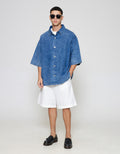 ZES Denim Looks Plain Kemeja Lengan Pendek Pria KMB201