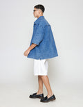 ZES Denim Looks Plain Kemeja Lengan Pendek Pria KMB201