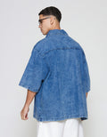ZES Denim Looks Plain Kemeja Lengan Pendek Pria KMB201