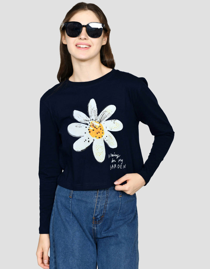 Ecotonique Crop Tee Flower Kaos Lengan Panjang Wanita