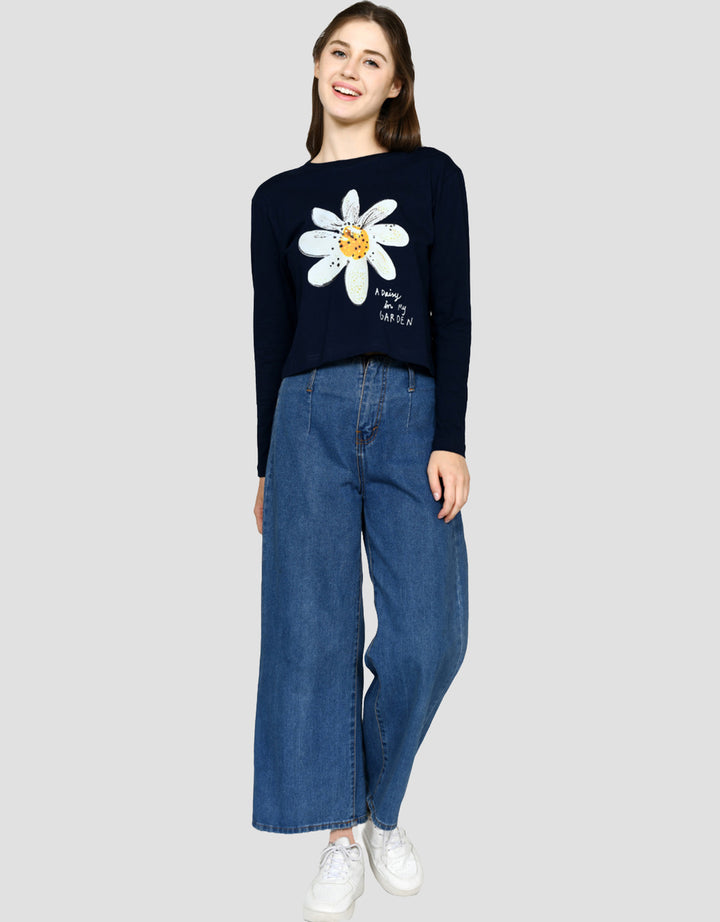 Ecotonique Crop Tee Flower Kaos Lengan Panjang Wanita